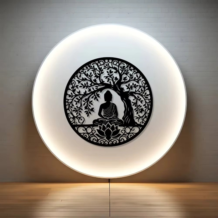 CIFBUY Buddha-Baum Metall-Wandkunst in Schwarz als wetterfeste Lotus-Skulptur für die spirituelle Gartendekoration - Bild 2