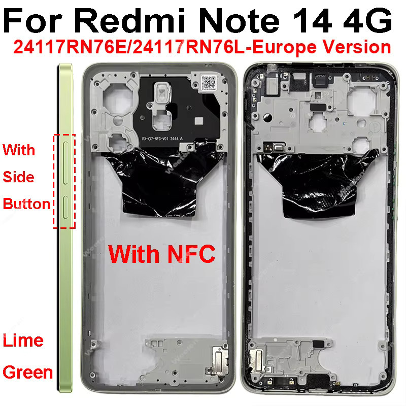Xiaomi Redmi Note 14 4G LCD-Displayrahmen mit Mittelrahmenhalterung und Seitentasten in Schwarz - Bild 2