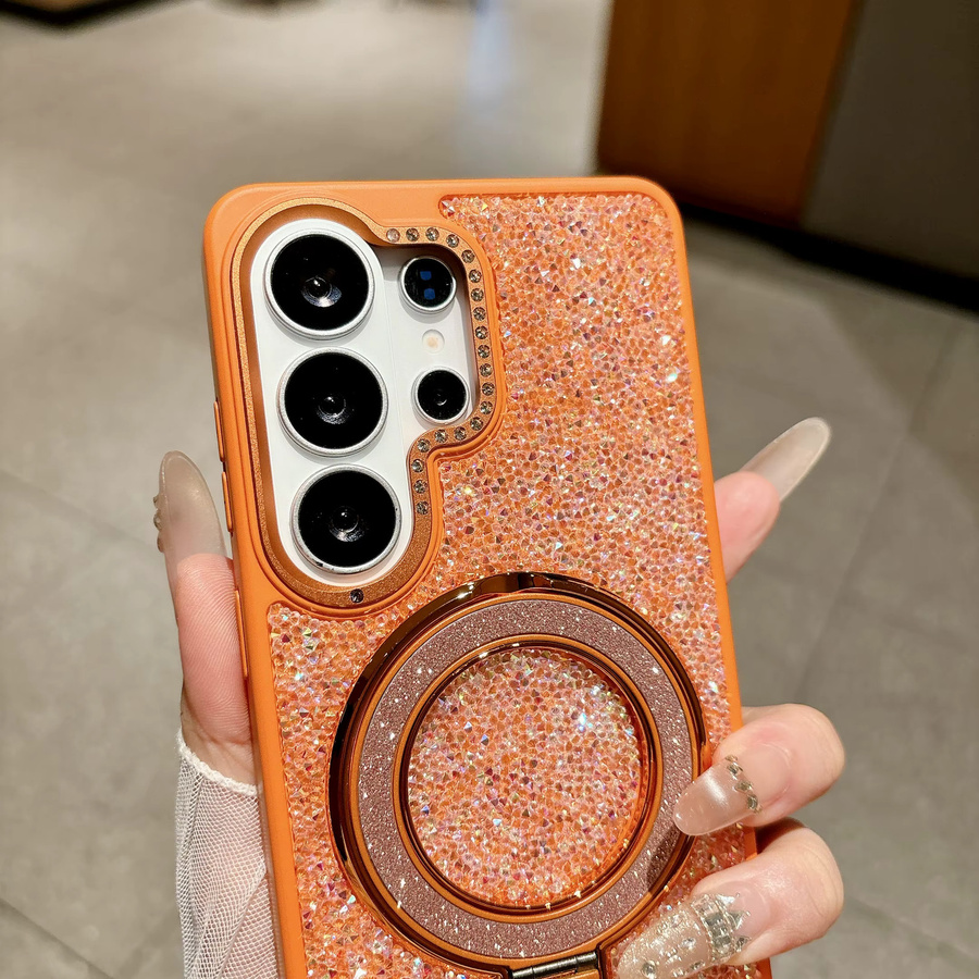 Funkelnde Strass-Handyhülle mit Magnetverschluss für Samsung Galaxy S25 Ultra und S26 Ultra in Schwarz oder Orange - Bild 1