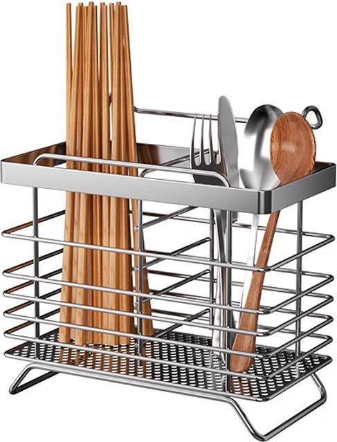 Wandmontierter Essstäbchenhalter aus Edelstahl von CosyHome in Grau/Silber - Bild 1