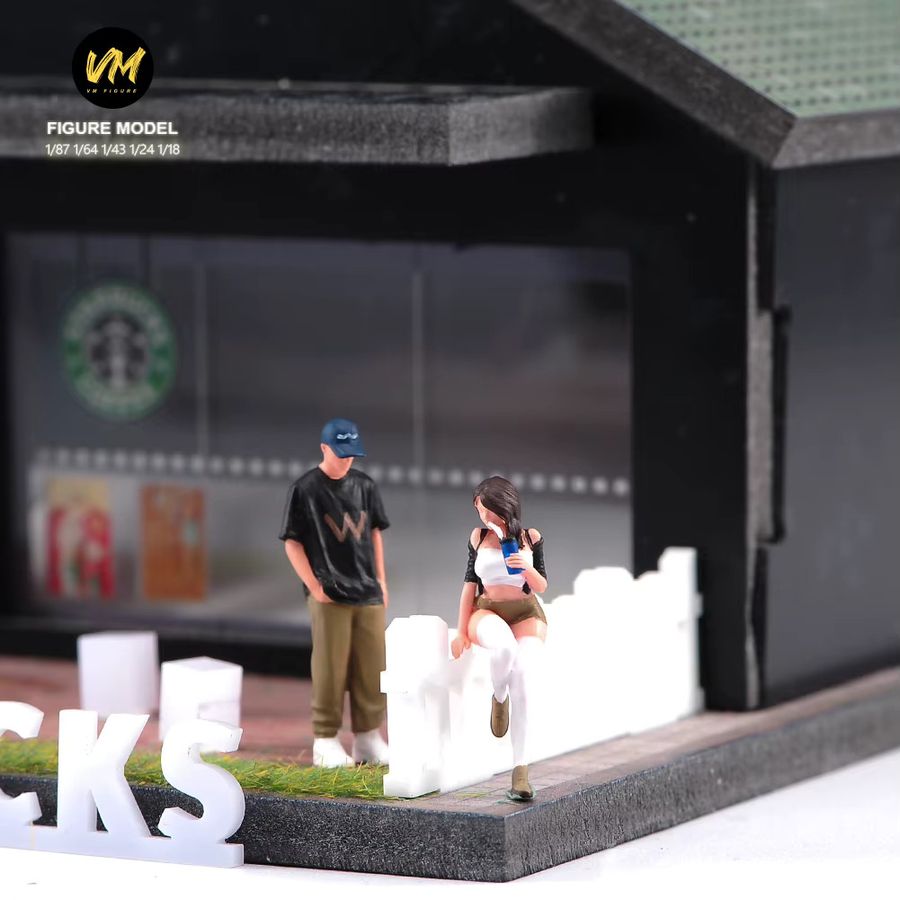 Bemalte Miniaturfiguren von MAK: Paar beim Trinken von Milchtee für Modellbau und Fahrzeug-Deko - Bild 2
