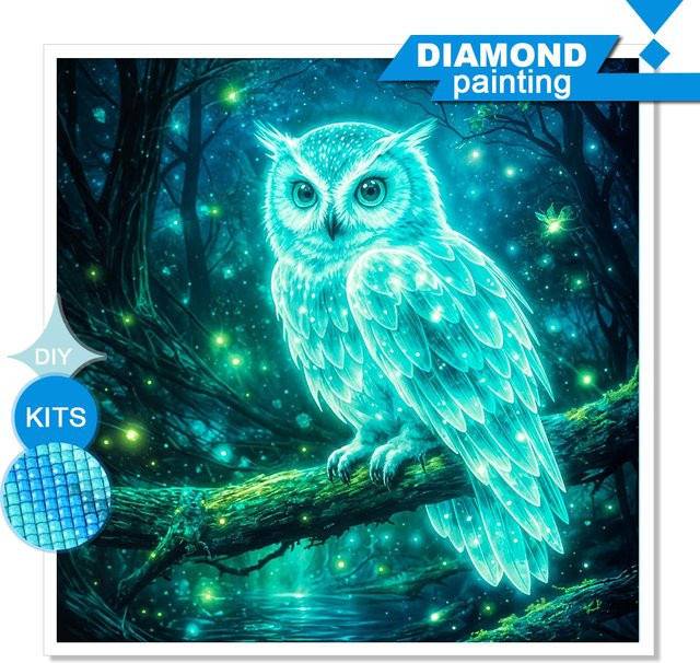 Huacan Diamond Painting Bastelset Eulen-Dekoration als rundes Mosaik in Multicolour - Bild 1