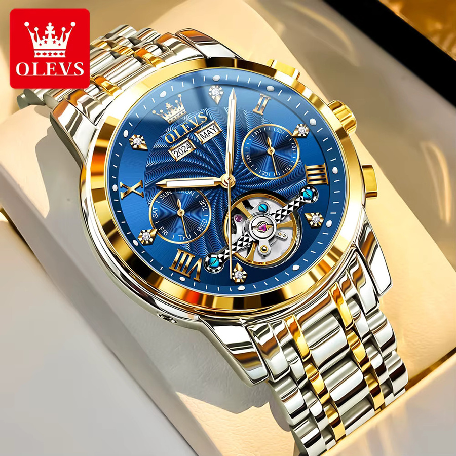 OLEVS Armbanduhr Automatik, Edelstahl, Blau, Herren - Bild 3