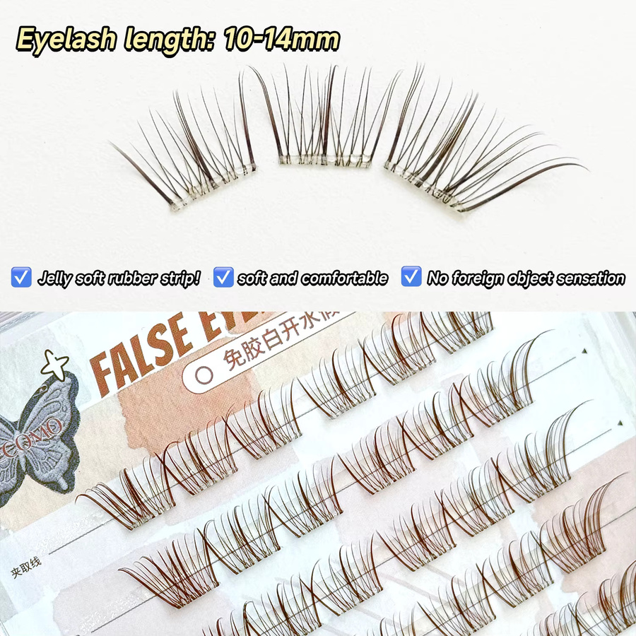 GECOMO Falsche Wimpern, 60 Stück, braun, C-Curl, segmentiert, 10–14 mm - Bild 3