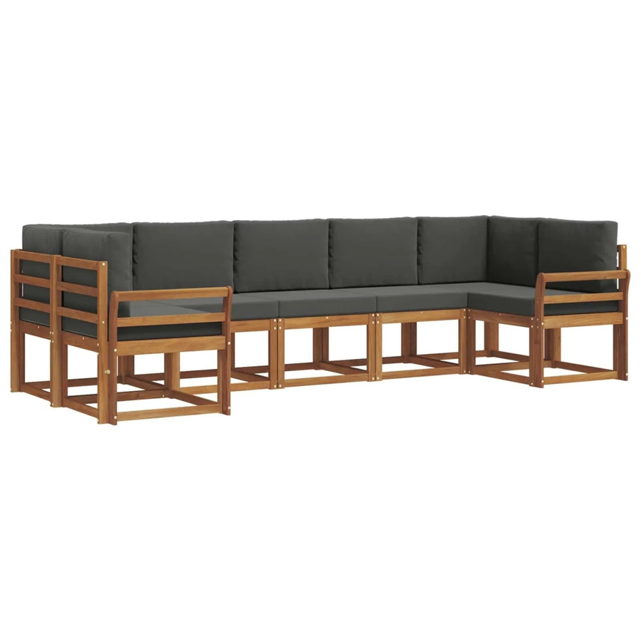 vidaXL Outdoor-Sofagarnitur 7-teilig aus Akazienholz in Natur und Anthrazit mit Kissen und Armlehnen - Bild 2
