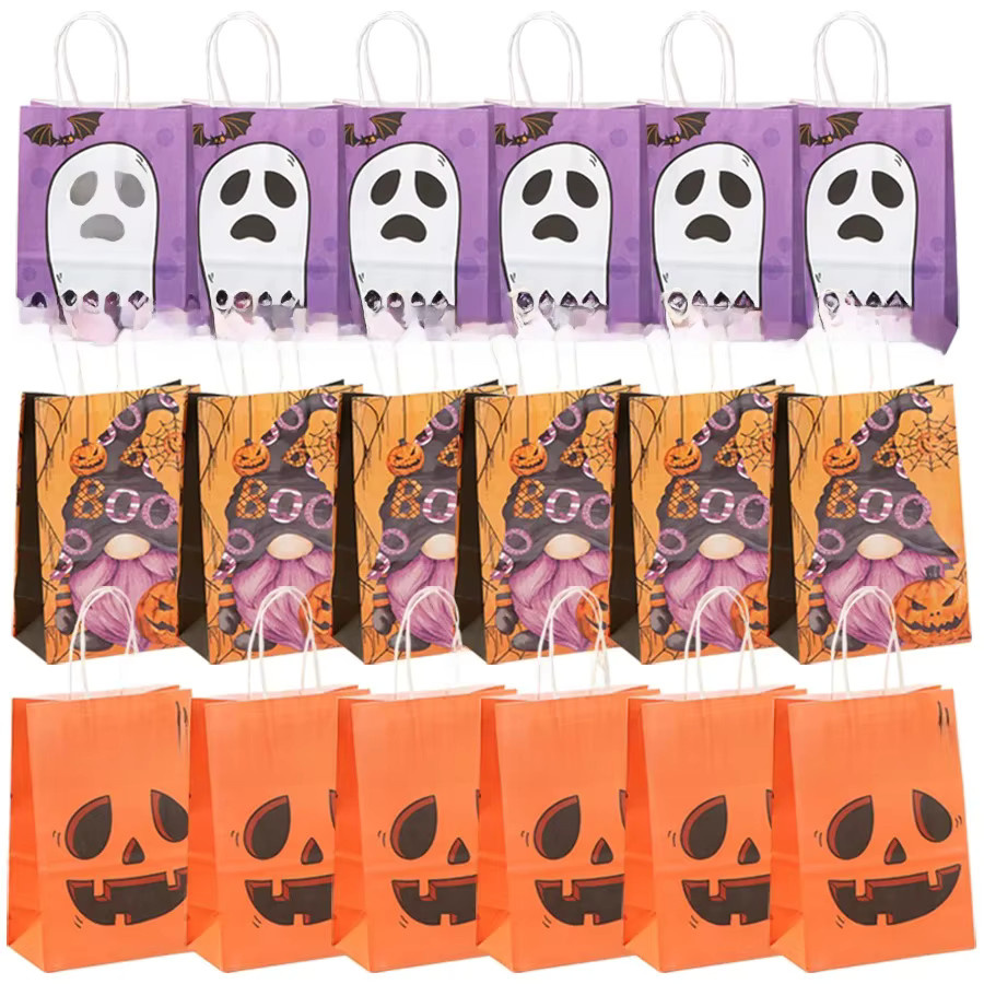 6er Set Halloween Geschenkpapier-Verpackungstaschen aus Papier, wiederverwendbare Goodie Bags in Mehrfarbig - Bild 3