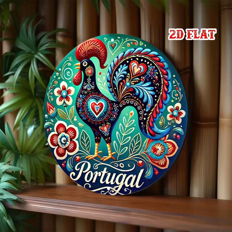Vintage portugiesische Metallwanddekoration Potdemiel mit Hahn und floralen Motiven, Multicolor (Rot, Blau, Grün) - Bild 5