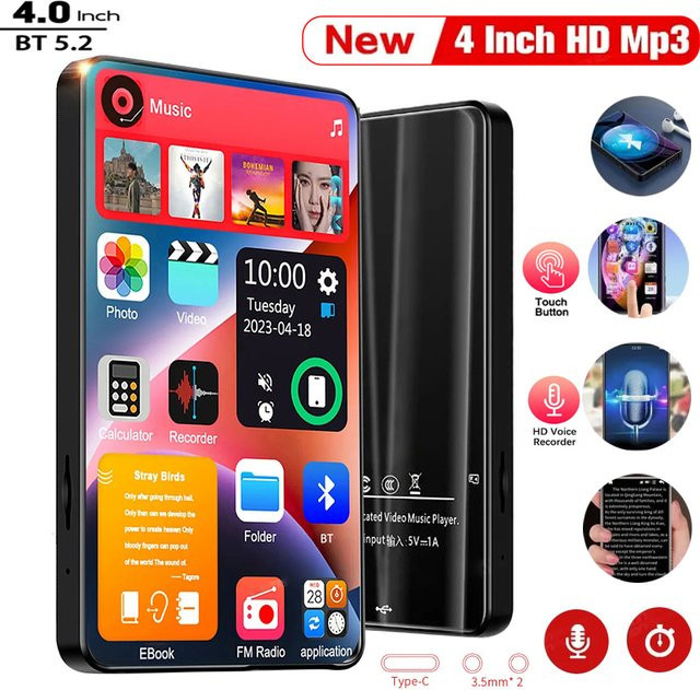 occkic MP3 Bluetooth Player mit 4 Zoll Vollbild, 16G Speicher, integriertem Lautsprecher, MP4 Videowiedergabe und FM-Radio in Schwarz - Bild 1