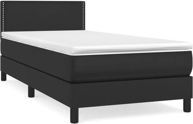 vidaXL Boxspringbett mit Matratze Schwarz B/T/H: 100 x 200 cm Hybrid-Design mit Taschenfederkern und Kunstleder - Bild 1
