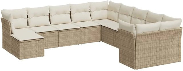 vidaXL 11-tlg. Garten-Sofagarnitur aus Polyrattan in Beige mit Kissen und Stauraum - Bild 1