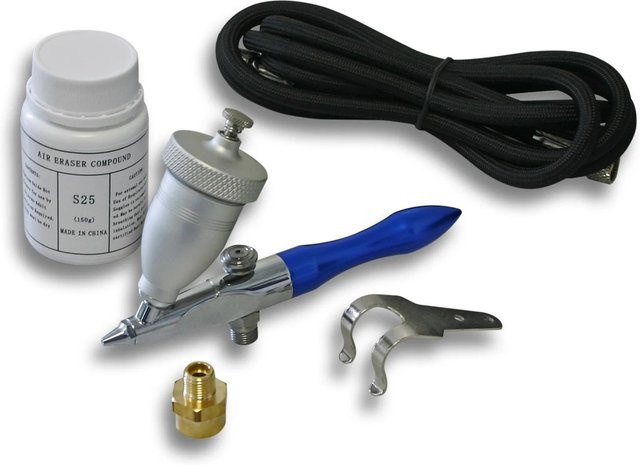 Wiltec Airbrush Air Eraser Mini Sandstrahlpistole mit 0,5 mm Düse und 15 ml Becher in Silber und Multicolour - Bild 1