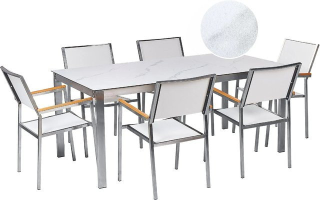 Beliani Gartentisch Set COSOLETO/GROSSETO in Weißer Marmor Optik mit Keramik und Stahl - Bild 1