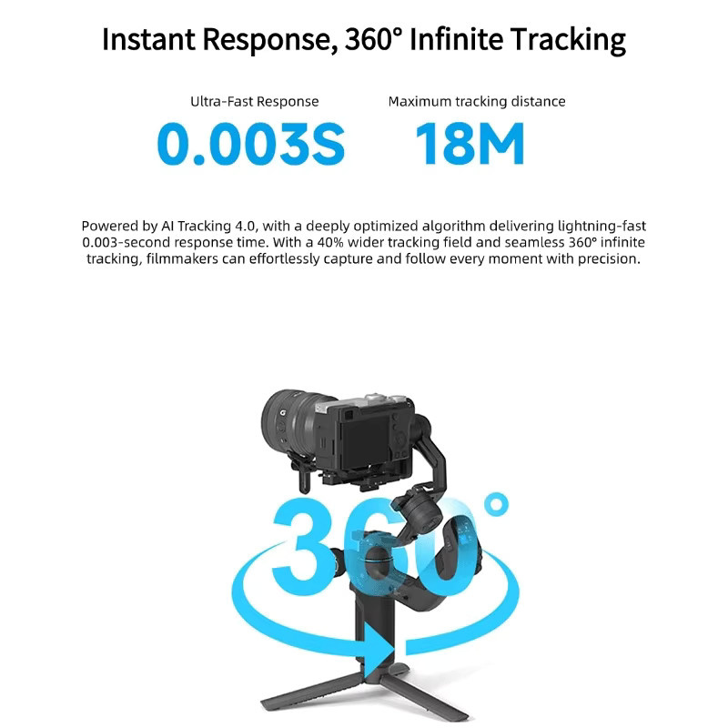 FeiyuTech SCORP Mini 3 Pro Gimbal in Schwarz mit AI 4.0 Tracking und abnehmbarem Griff für Spiegellose Kameras, Actionkameras und Smartphones - Bild 2