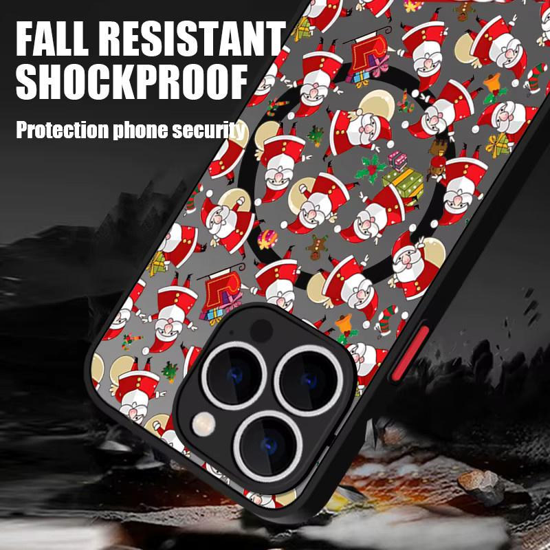 YISHANGOU Magnetische Handyhülle mit Weihnachtsmuster für iPhone 17e 17 16 15 Pro Max 14 13 12 Pro 11 16 Plus 16e Stoßfeste Acryl-Matte-Abdeckung in Multicolour - Bild 2