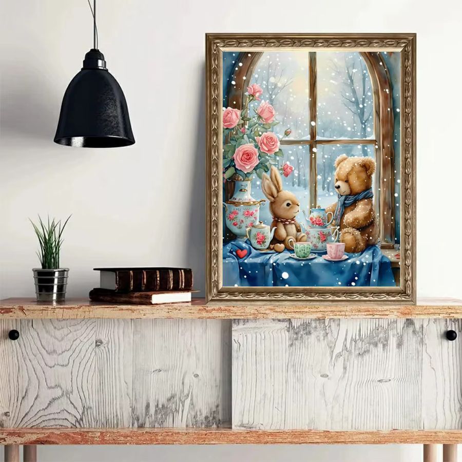 Potdemiel Diamant-Malerei-Set Winterlandschaft mit Bär und Mond als DIY-Mosaik-Dekoration für dein Zuhause - Bild 3