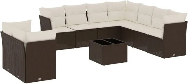 vidaXL 10-tlg. Garten-Sofagarnitur aus Polyrattan in Braun mit Kissen und Stauraum - Bild 1