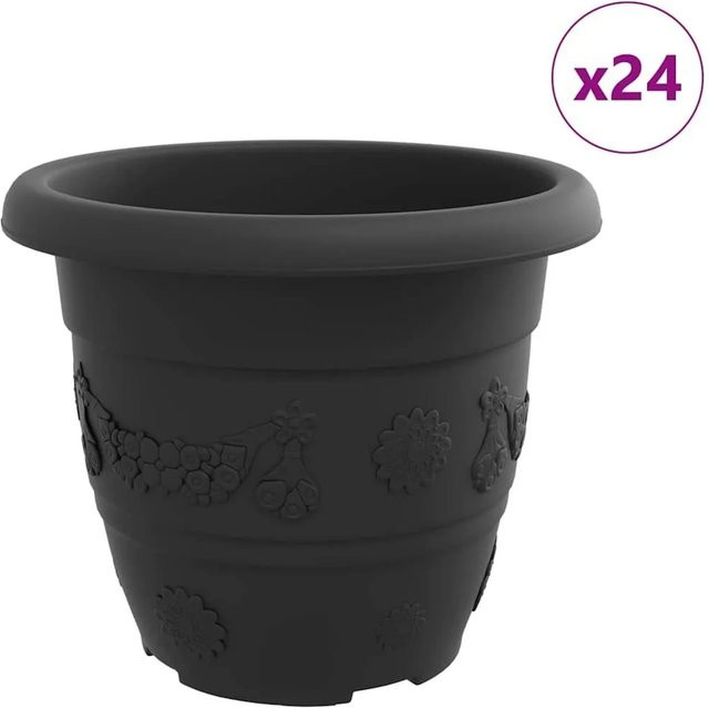 vidaXL 24er Set Runde Blumentöpfe aus Kunststoff in Schwarz für Garten und Balkon Durchmesser: 26 cm, Höhe: 21,5 cm - Bild 1