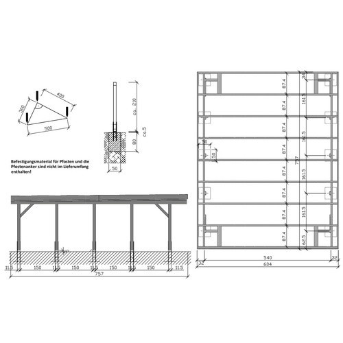 Mr. GARDENER Doppelcarport Hamburg 2 aus Holz und Metall in Braun und Silber, B/T/H: 604 x 760 x 240 cm - Bild 2