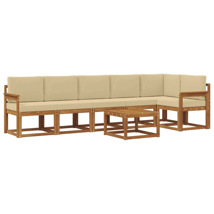 vidaXL Outdoor-Sofagarnitur aus Akazienholz in L-Form mit 7-teiligem Set, Farbe Natur und Beige - Bild 2