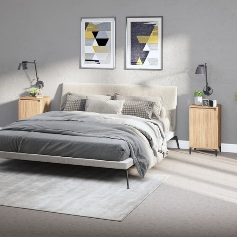 Set aus 2 Nachttischen von vidaxl in Sonoma-Eiche Natur, modern und klassisch, Holzwerkstoff und Metall, B/T/H: 40 x 35 x 70 cm - Bild 1