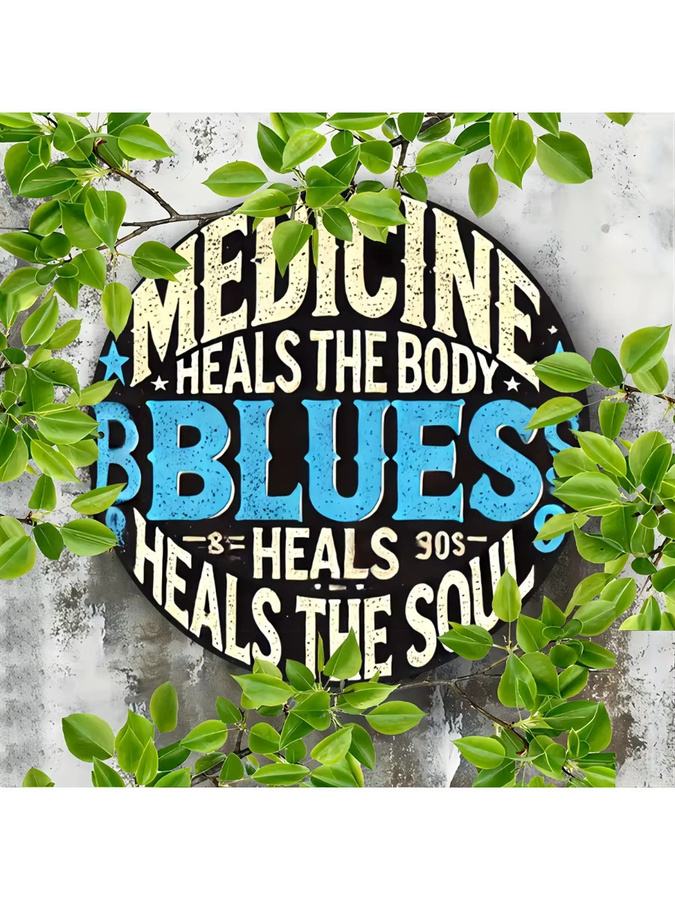 Rundes Vintage-Aluminiumschild Potdemiel Medizin Heals the Body Blues Heals the Soul in Multicolour, Durchmesser: 20 cm - Bild 7