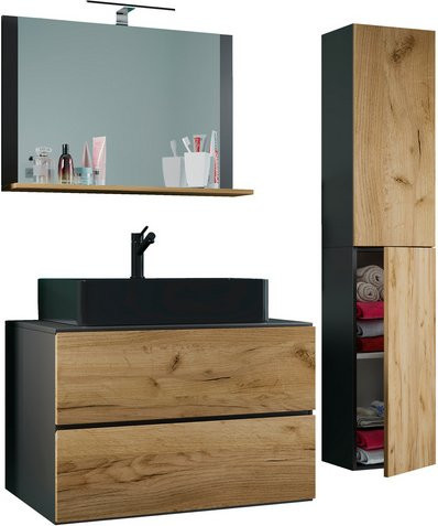 VCM Waschplatz-Set Lendas 4-tlg. in Anthrazit und Grau mit Keramik-Waschtisch, Unterschrank, Spiegel und Schubladen, Breite: 80 cm - Bild 1