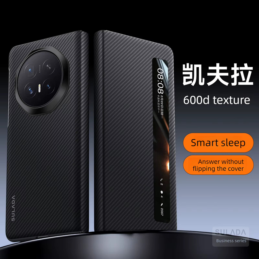 Magnetische Carbonfaser 600D Flip-Cover Hülle für Honor Magic V6 5G mit Smart Window in Schwarz und Blau - Bild 2