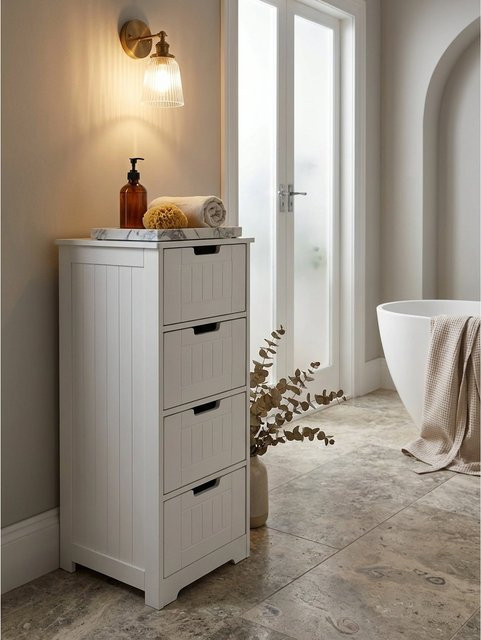 Badschrank PATTI in Weiß im Landhausstil aus MDF mit 4 Schubladen, B/T/H: 30 x 30 x 83 cm - Bild 1