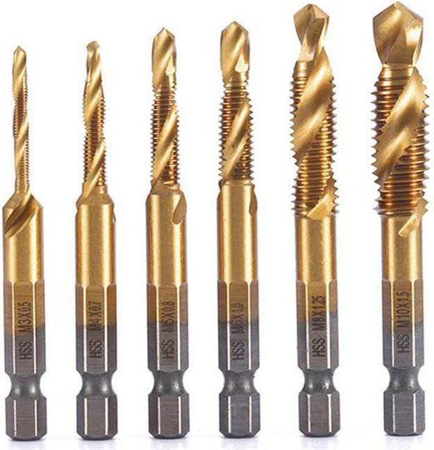 Tap Titan 6er Set HSS Gewindeschneider Bits in Gold für metrische Schraubverbindungen M3-M10 mit Sechskantschaft - Bild 1