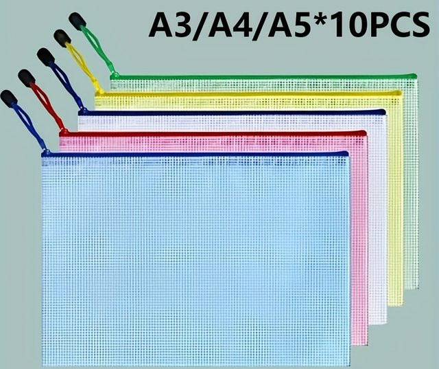 10er-Pack wasserdichte Aktenordner aus Kunststoff mit Netzreißverschluss für A4 - Bild 1