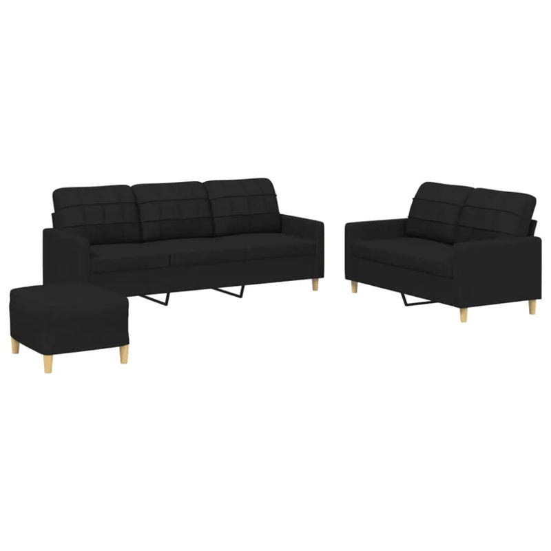 Vidaxl 3-teiliges Lounge-Set mit Kissen in Schwarz aus Stoff und Metall im modernen Design - Bild 2