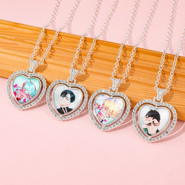 Halskette KF Ornament, Pfirsich-Herz-Anhänger, Silber, Zirkonia, Unisex - Bild 1