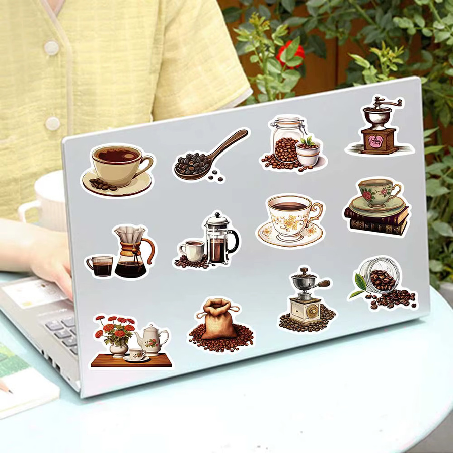50 Stück PickJoy Vintage Kaffee Aufkleber mit Kaffee- und Kaffeebohnen-Motiv in Mehrfarbig - Bild 3