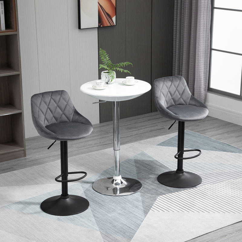 HOMCOM Barhocker 2er Set in Dunkelgrau mit Samtoptik, höhenverstellbare Barstühle mit Rückenlehne, Diamant-Tufting und Fußstütze aus Stahl - Bild 2
