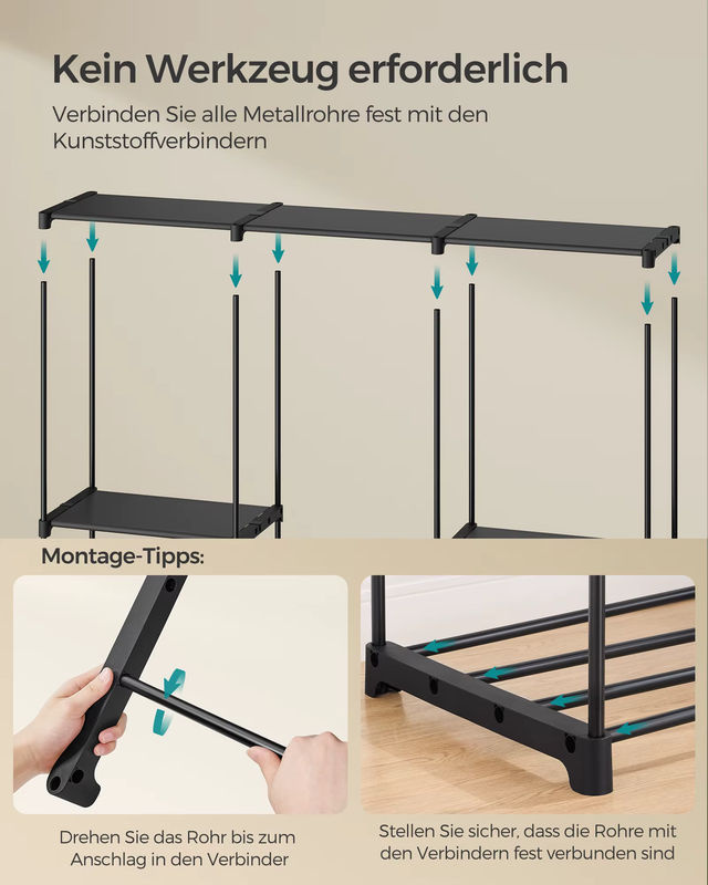 SONGMICS Kleiderständer mit durchgehender Kleiderstange und 5 Hängefächern in Beige, modern und matt - Bild 4