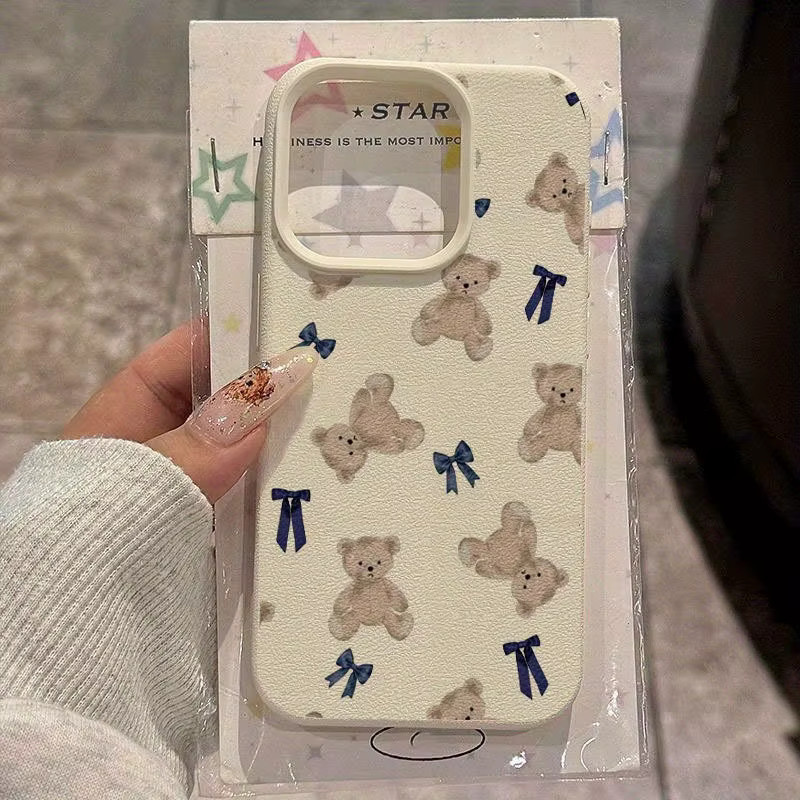 Stilvolle Teddybär-Handyhülle mit blauer Schleife für iPhone 17 16 15 14 13 12 11 Pro Max in Schwarz mit Anti-Sturz-Schutz - Bild 2
