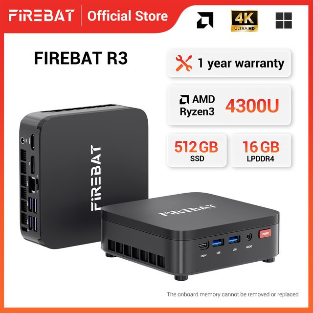 Firebat R3 Mini-PC mit AMD Ryzen 3 4300U, 16GB RAM, 512GB SSD, Windows 11, WiFi6, Bluetooth 5.2, Black - Bild 1