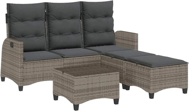 vidaXL 3-tlg. Garten-Sofagarnitur in L-Form aus grauem Poly-Rattan mit Kissen und Fußbänken - Bild 1