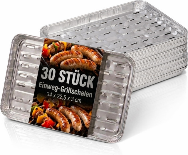 Ultiness Einweg AluGrillschalen Silber, 30 Stück, B: 34 cm, L: 22,5 cm - Bild 1