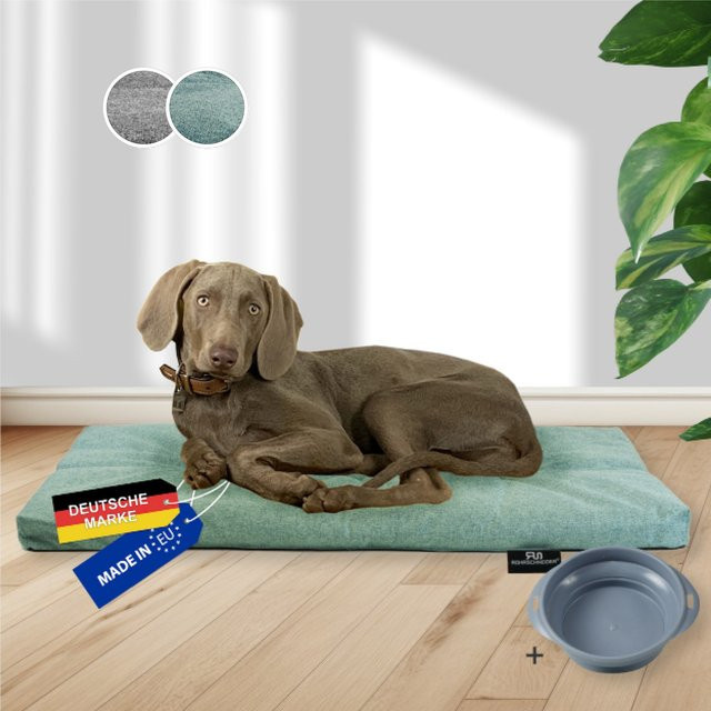 Rohrschneider Tierkissen in Türkis mit faltbarem Reisenapf, rechteckig, aus Polyester mit Vliesfüllung und Antirutsch-Stoff für Hunde und Katzen - Bild 1