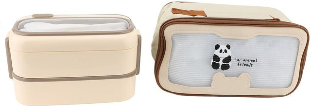 CosyHome 2-lagige Lunchbox mit Edelstahl-Innenteil und Besteck, 1400 ml, Weiß - Bild 1