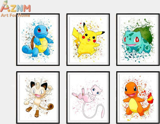 KAYOU Set mit 6 Pokémon Poster Prints, Anime Wandkunst mit Pikachu und Bulbasaur, Mehrfarbig - Bild 1