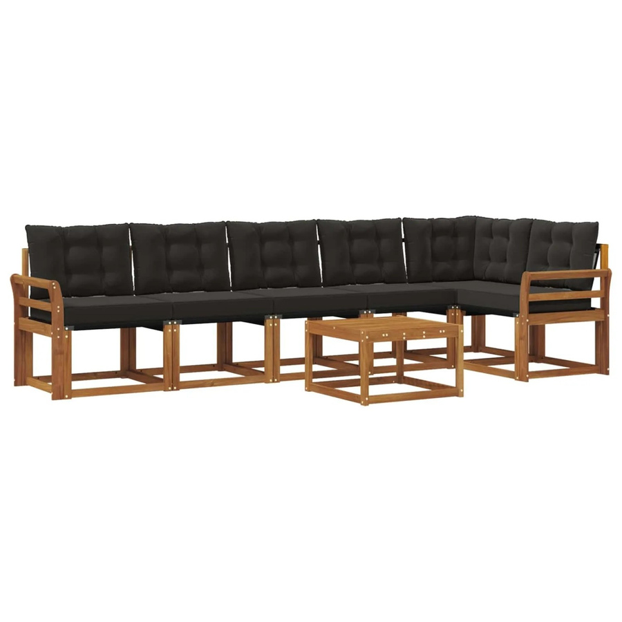 vidaXL Outdoor-Sofagarnitur 7-teilig aus Akazienholz mit Kissen und Couchtisch in Braun und Schwarz - Bild 2