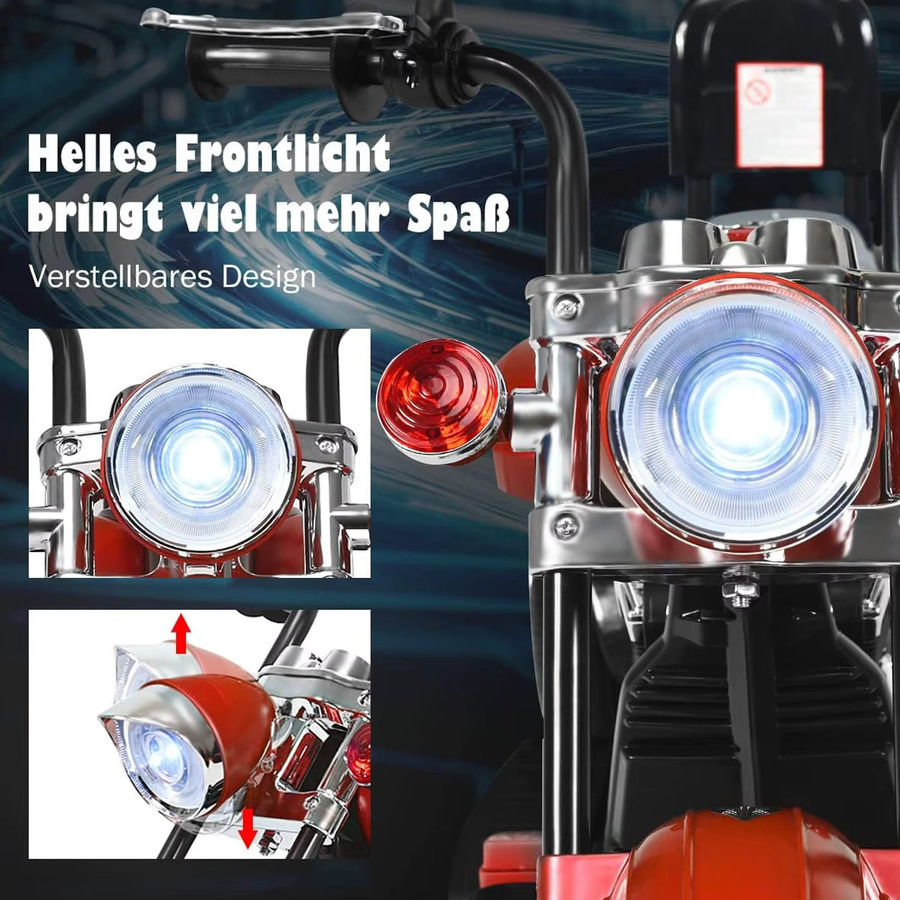 GOFLAME 6-V-Elektromotorrad, Dreirad-Elektromotorrad, mit Sound, Hupe, mit verstellbarem Scheinwerfer, ab 14 Jahre - Bild 6