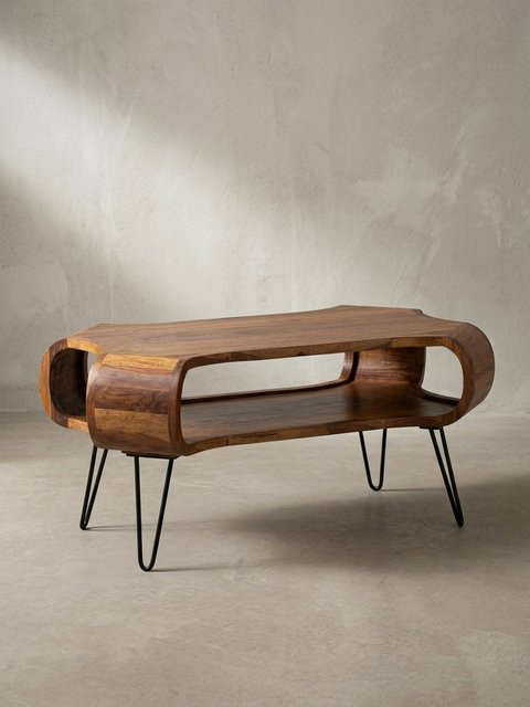 KADIMA DESIGN Couchtisch rechteckig aus Massivholz und Metall in Braun mit Haarnadelbeinen B/T/H: 100 x 60 x 47 cm - Bild 1