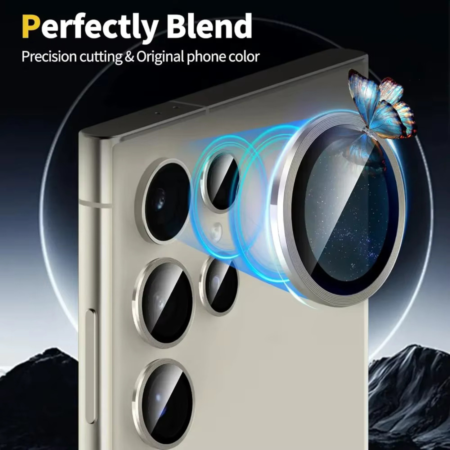 Kameraobjektivschutz aus gehärtetem Glas mit Metallring für Samsung Galaxy S24 Ultra S23 S22 Plus FE in Silber - Bild 5