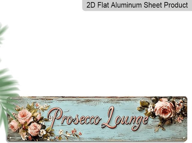 Drasawee Vintage Prosecco Lounge Metallwandschild mit Floral- und Weindesign, Farbe: Weiß/Mehrfarbig, Breite: 40 cm, Höhe: 10 cm - Bild 1