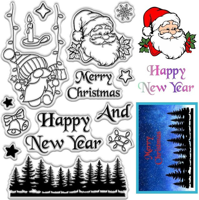 Transparente Silikonkautschukstempel für Weihnachten mit Motiven wie Weihnachtsmann, Kiefer, Wald, Zwerg und Elf - Bild 1