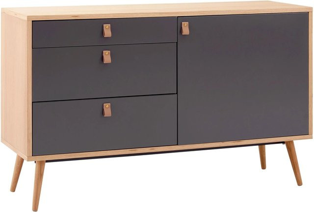 Bessagi Home Sideboard Lena in Grau und Natur Echtholz mit Soft-Close-Schubladen, B/H/T: 120 x 75 x 40 cm - Bild 1