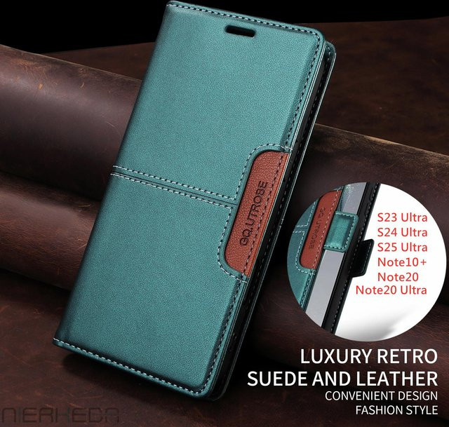 Aierkeba Magnetische Flip-Ledertasche für Samsung Galaxy S25 S24 S23 FE S22 S21 S20 S10 Plus Note 20 Ultra 5G Buch-Wallet Handyhülle in Petrol - Bild 1